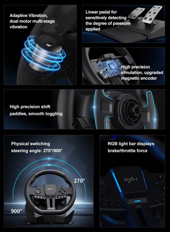 Σετ τιμονιέρα gaming με πετάλια - PXN-V900 - 900999 - Image 3